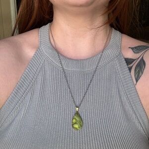 Elegant Green & Grey Double Sided Pendant Geode Necklace